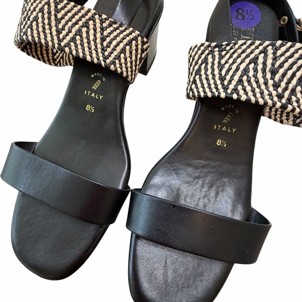 👉 Woven Strap Block Heel Sandals Size 8.5 Black Ankle Strap Chic - Picture 4 of 8